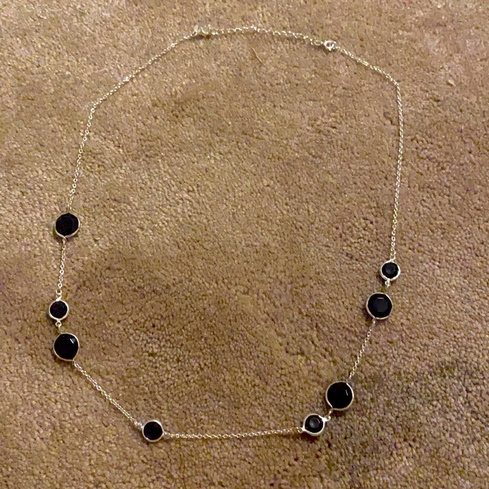 SILVER PLATED Black Plastic Gem Necklace